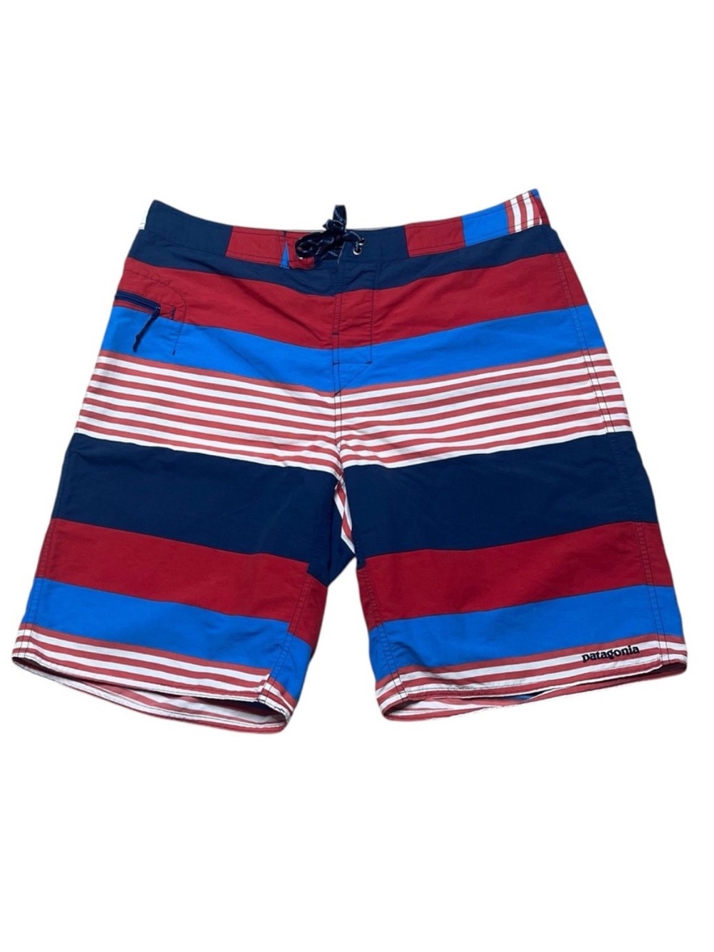 Patagonia Wavefarer Board Shorts Mens Size 35 Blue Red Swim Surf Beach Trunks